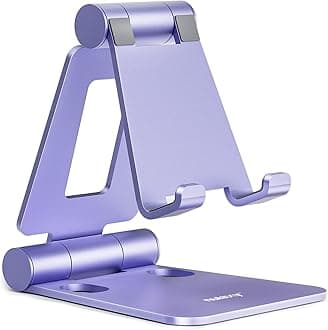 Nulaxy Adjustable Phone Stand for Desk, Foldable Mobile Phone Holder Dock Compatible with iPhone 16 15 14 13 12 11 Pro Max Xs Xr X 8, HUAWEI, Galaxy, All Smartphones - Purple