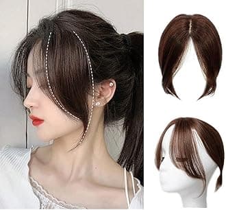 100% Real Topper Middle Side Part Human Hair, 11 Inches Hair Toppers For Women Real Human Hair Extensions, For Women With Thinning Bangs Bangs Hair Clip Top HairPieces (Color : Brown)
