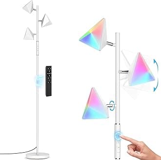 QiMH RGB Floor Lamp for Living Room, 36W LED Standing Light with 3 Lights, Dimmable Smart with Remote & Touch Control, Colors Changing & DIY Mode, Modern Tree Tall for Bedroom, White