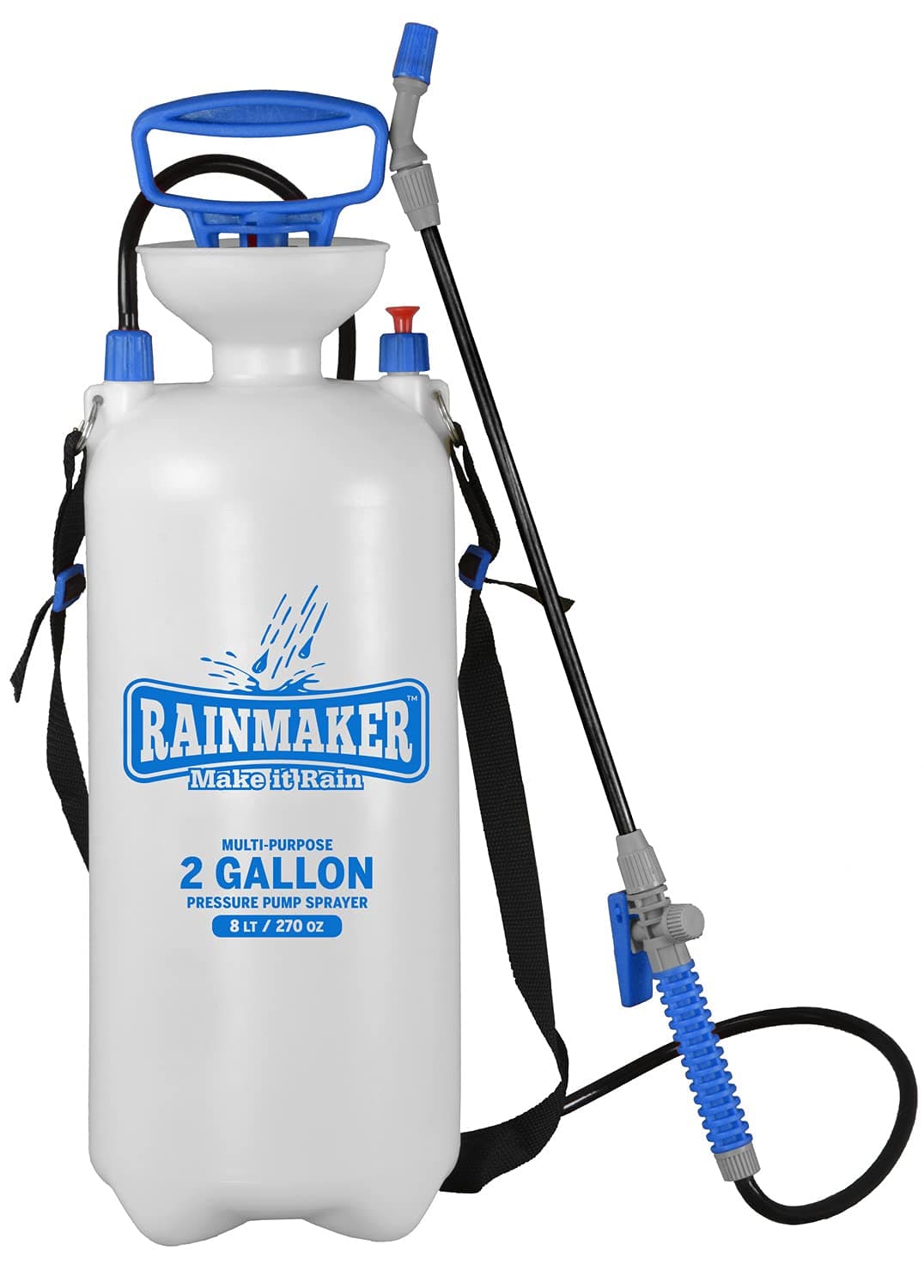 Rainmaker Multi-Purpose Pressure Pump Sprayer - For Home and Garden Applications, Easy-Pour No Mess Funnel Top, 2 Gallon