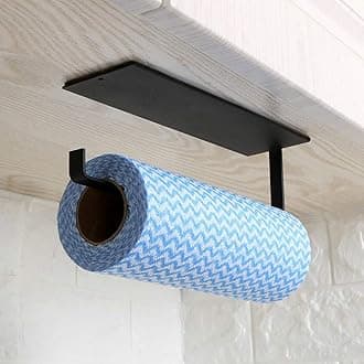 JJONE Paper Towel Holder, Wall Mounted Kitchen PaPer Roll Holder, Towel Rack Cabinet Napkins Storage Holder, Self Adhesive Toilet Roll Holder, Towel Tissue Paper Hanger for Bathroom, Kitchen (A-Black)