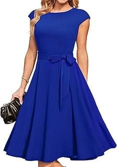 Women Casual Dresses Swing Tea Dress Cocktail Vintage A-Line Midi Party Dress