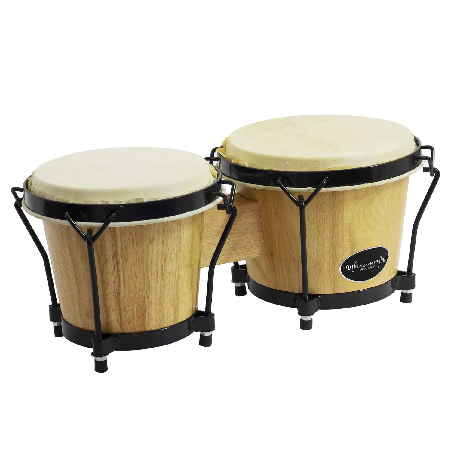 World Rhythm Bongo Drums in Natural Finish - Wooden Bongos for Beginners