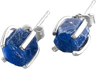 Raw Blue Sapphire Stud Earrings