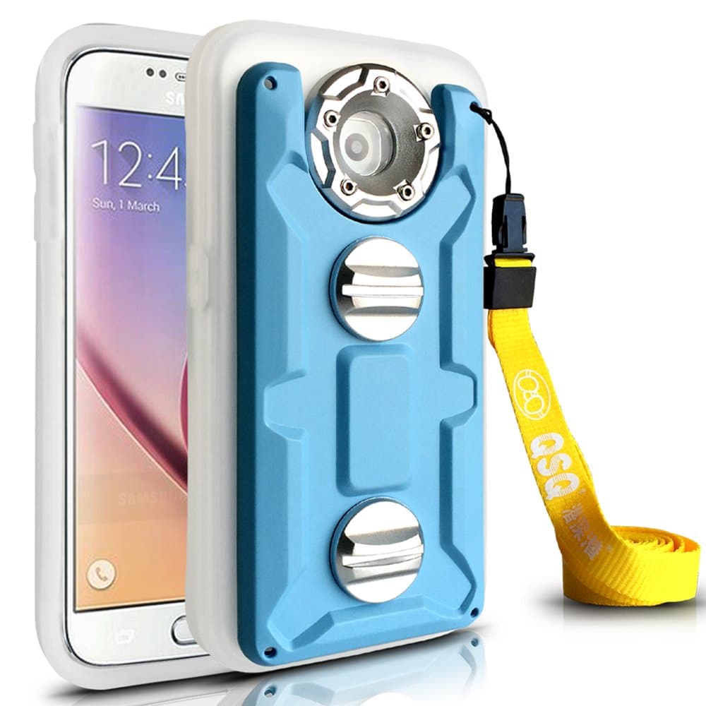 Galaxy S6/S6 Edge case,Genuine Professional Diving Case,Waterproof/Shockproof/Dustproof Super case w/Straps for Samsung Galaxy S6/S6 Edge in Ocean /Ford /Sea /Pool Shooting- (Blue)