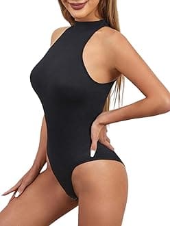 Bodysuits Thongs Style Tummy Control Sleeveless Bodysuit Racerback Round Neck Body suits - Tank Top.
