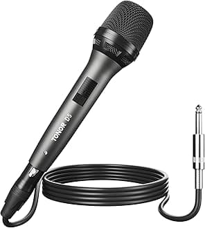 – Professional Vocal Microphone for Singing, Dynamic Handheld Wired Karaoke Mic, Cardioid Studio Microfono with 450 cm XLR to 1/4" Cable, for Speakers/Mixer Machine/Amp/Speech/Karaoke, D5