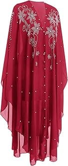 IBTOM CASTLE Women’s Muslim Abaya Dress Batwing Sleeved Beaded Embroidered Maxi Kaftan Dress with Hooded Elegant Islamic Middle East Dubai Arabic Ramadan Kimono Robe Summer Dresses