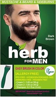 Herb For Men Mustache & Beard Dye (Dark Brown, 1 Pack), PPD-Free Ammonia-Free, Vegan with Natural Ingredients, Gentle for Sensitive Skin, No Skin Irritation