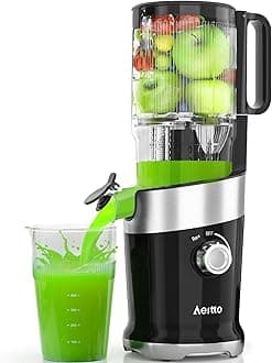 Aeitto Cold Press Juicer with 4.9" Extra Large Feed Chute, High Juice Yield, Self Feeding, Easy to Clean,Black