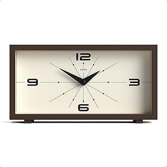 JONES CLOCKS® Odeon desk clock | Modern rectangular design | Brown | Stylish retro look for shelf, table, mantel or bedside