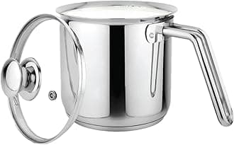 PrabhaHeavy Gauge Stainless Steel Milk Pot Milk Boiler,Encapsulated Base,Compatible with Induction & Gas Stove,Highly Durable,14Cm Diameter Pot 1.8 L with Glass Lid-Silver,1.80 litres