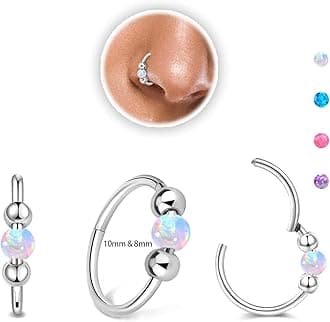 Thiswhyimbeauty2PCS 18g Opal Nose Rings for Women Nose Hoops 8mm/10mm 316L Surgical Steel Nose Rings Piercing Jewelry Can Be Used as a Nose Ring, Septum Ring, and Cartilage Earring