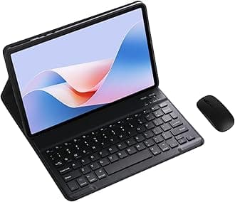 Magnetic Detachable Wireless Keyboard & Mouse Combo with Leather Cover for Huawei MatePad M6 8.4-inch Tablet Full Wrapped Protection Keyboard Case (Black,Normal & Mouse)