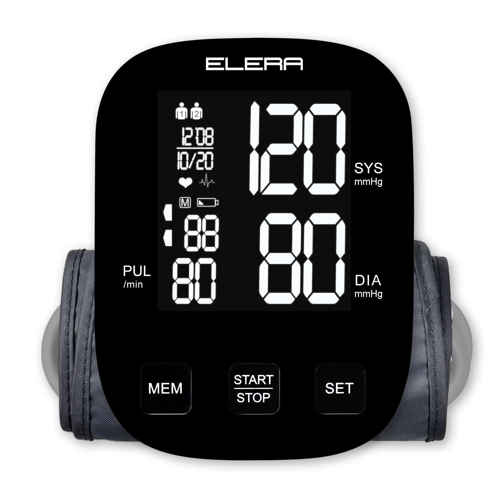 ELERA Blood Pressure Monitors for Home Use, Automatic Upper Arm Blood Pressure Monitor with Large Cuff (9''-17'') Large Backlit Display, USB Cable & Batteries Included