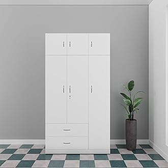 VIKI Wardrobe | Wooden Almirah for Clothes,Door for Bedroom, 3 Door Wardrobe with Drawer & Hanging Space (Frosty White - 40D x 120W x 220H) | 1 Year Warranty