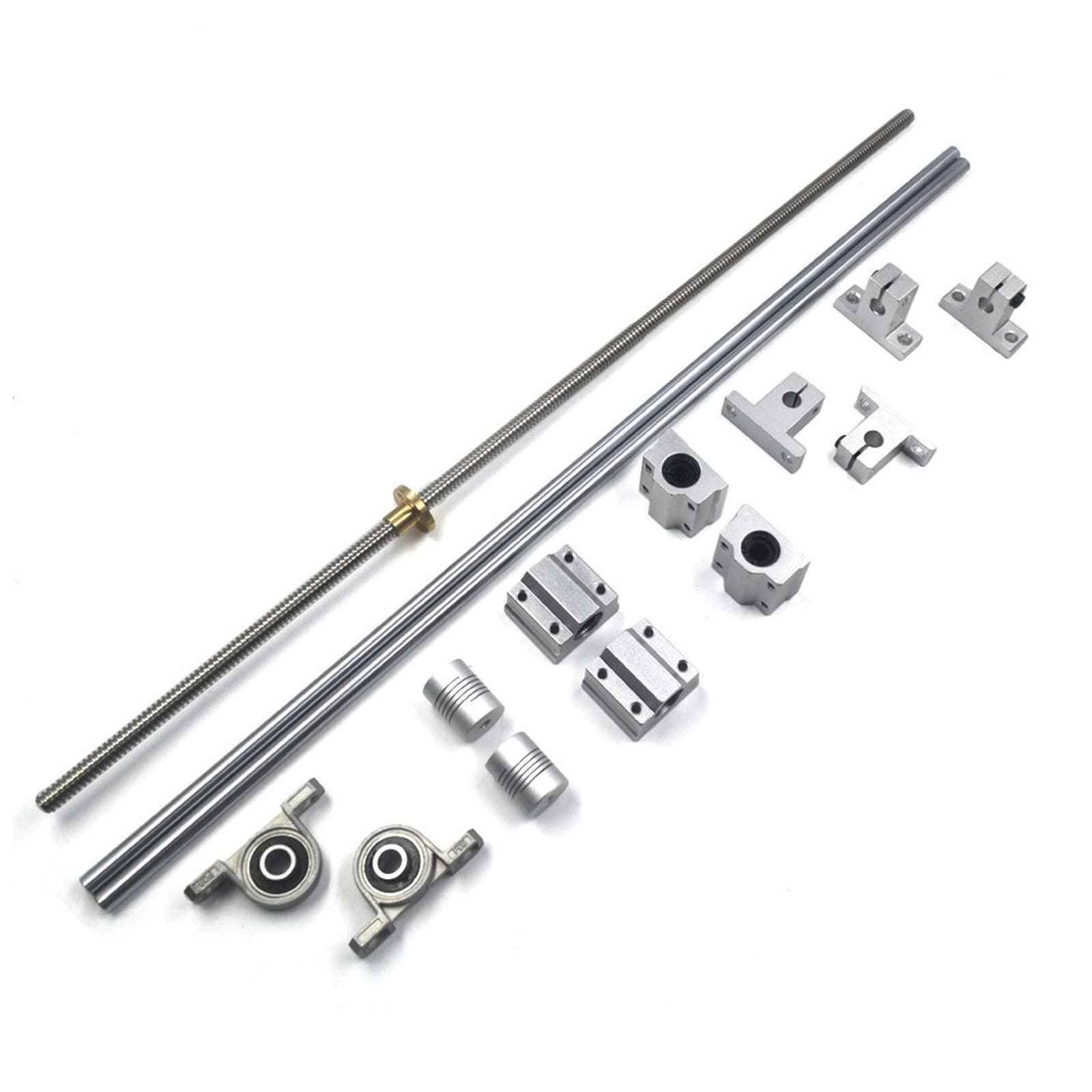 500mm Horizontal Optical Axis & Flexible Shaft Coupling & 8mm Lead Screw Dual Rail Shaft Support Pillow Block Bearings pack of 15