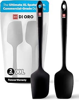 DI ORO Seamless Series 2-Piece Silicone Pro XL Spoonula & Spatula Set - 600°F Heat-Resistant Nonstick Rubber - Large Scrapers for Mixing & Baking (Black)