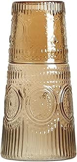 Retro Sunflower Relief Glass Bedside Night Water Carafe and Tumbler Set - Amber