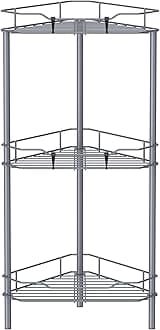 3 Tier Floor Standing Corner Shower Caddy Organizer Shelf with Hooks, Bathroom Shelves Stand Rack, Dark Gray