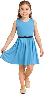A2Z 4 Kids Girls Plain Skater Dress Party Fashion Summer Dresses Round Neck Sleeveless Flared Lightweight Dress with Free Belt Age 5-13 Years