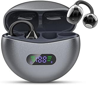 Open Ear Clip Wireless Earbuds Bluetooth 5.4 Clip-On Headphones Built-in Microphone Lightweight Comfort Charging Case LED Display Fitness Ear Buds for Exercise Business Travel Workout, Black