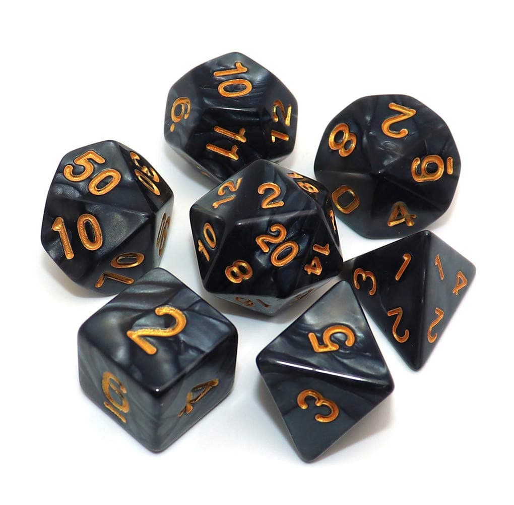 Polyhedral DND Dice Set Pearl Black for Dungeon and Dragons D&D Pathfinder RPG MTG Dice D20 D12 D10 D8 D6 D4