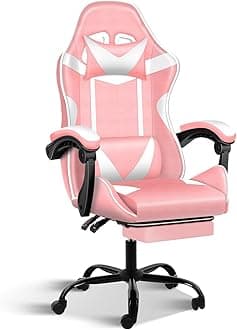 Gaming Chair, Backrest and Seat Height Adjustable Swivel Recliner Racing Office Computer Ergonomic Video Game Chair with Footrest and Lumbar Support, Pink/White