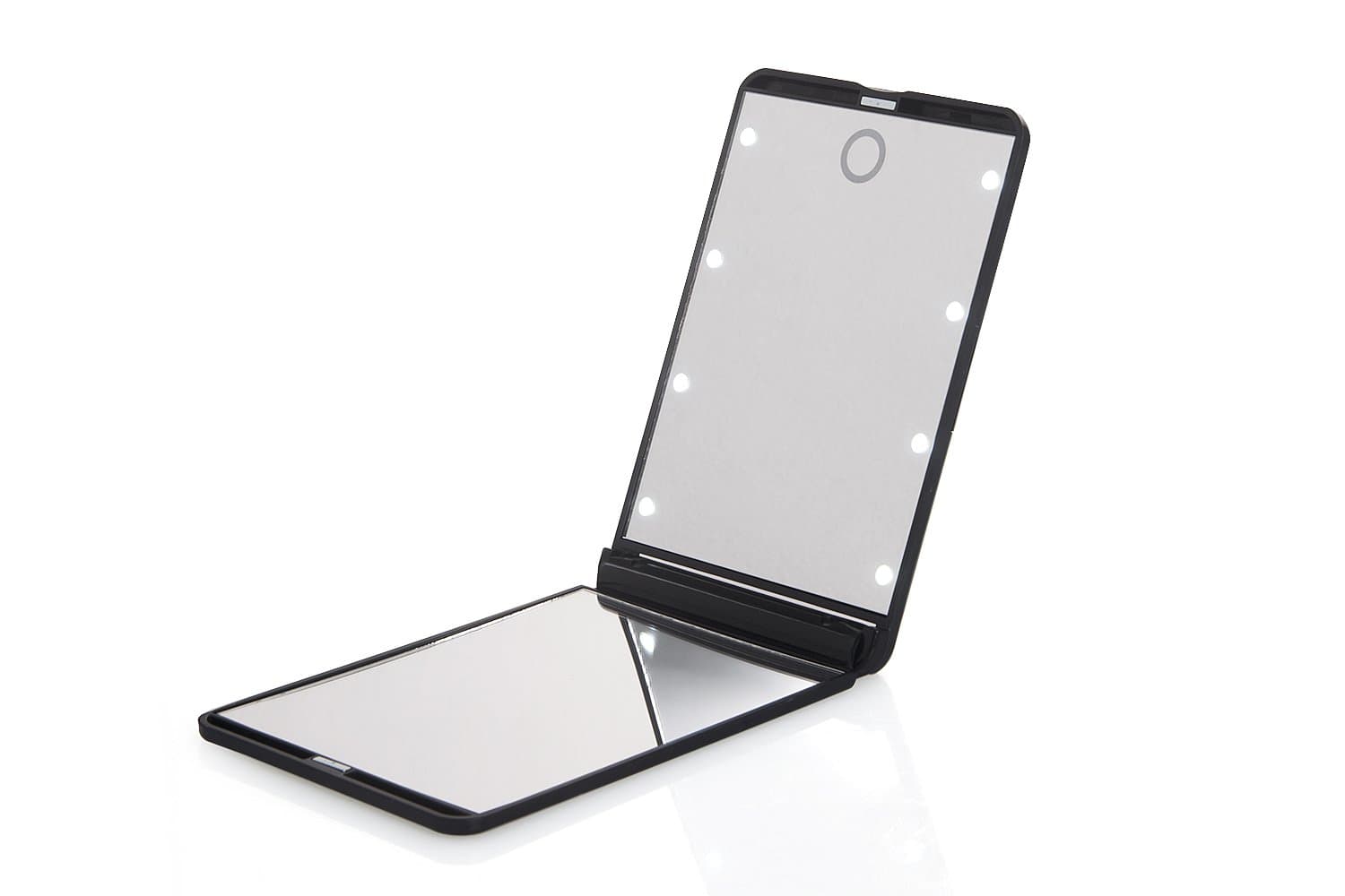 Yvettevans Led Lighted Compact Travel Makeup Mirror 8 Dimmable Led Lights Touch Switch Vanity Mirrors Portable Folding Cosmetic Mirror (Black)