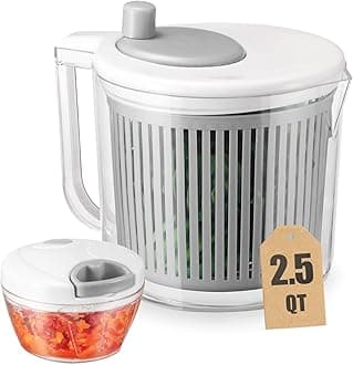 Salad Spinner with Chopper Set，2.5Qt Lettuce Spinner with Built-in Colander and Measuring Cup Bowl，Small Plastic Fruit Cleaner Pasta Dryer Herb Cleaner，Single Serve Quick Veggie Prepping Set