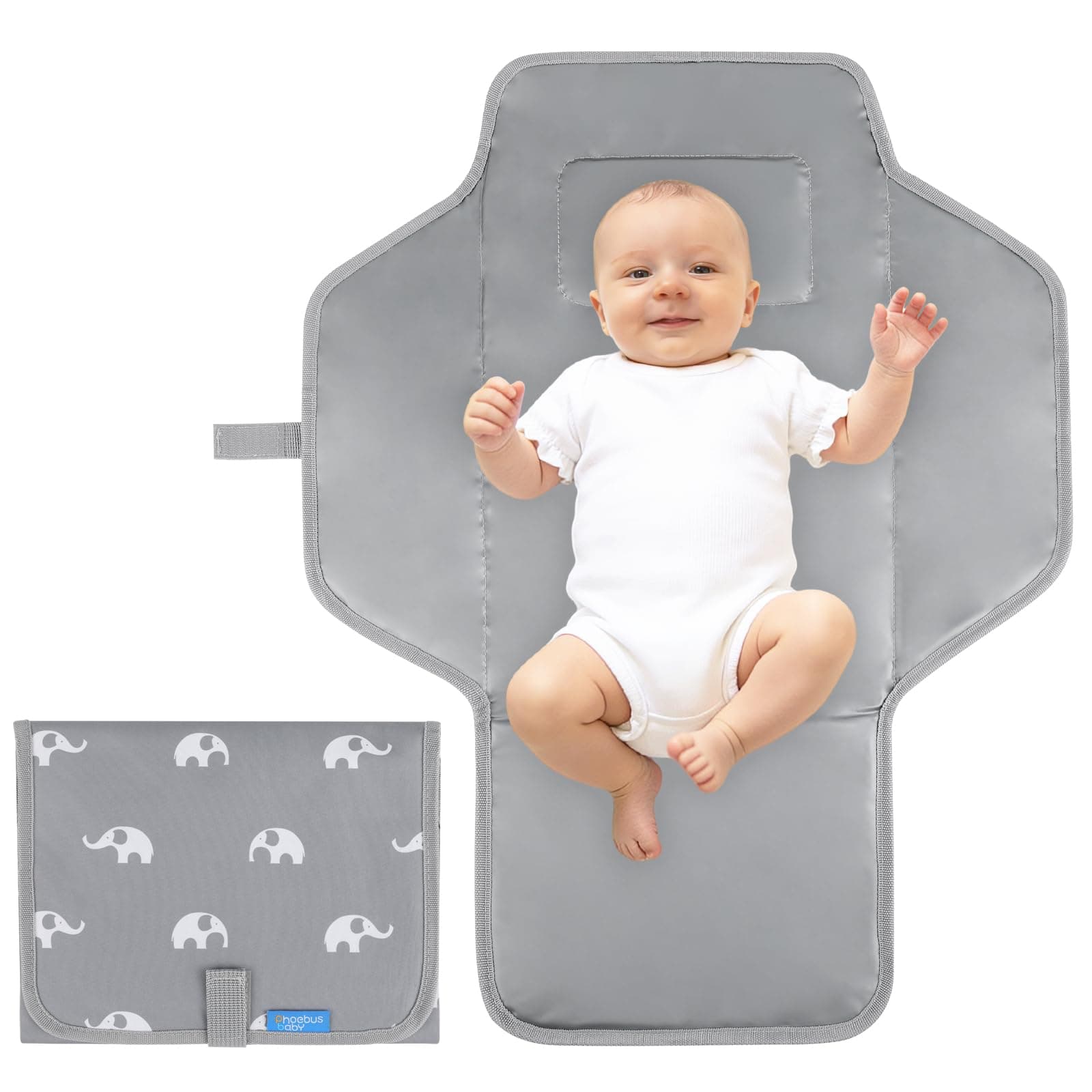 Portable Changing Mat Travel - Waterproof Compact Diaper Changing Pad with Built-in Pillow - Lightweight & Foldable Changing Station, Newborn Shower Gifts(Cute Elephant)