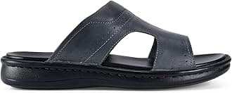 FIEEIF Men's Leather Slides Open Toe Outdoor Slippers Comfort Arch Support Retro Casual Flip Flops Summer Fisherman Slip On Sandals for Men