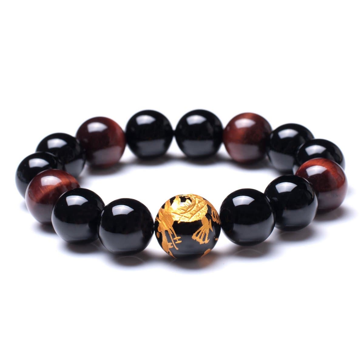 Men's Tiger Eye Stone Elastic Bead Bracelet with Dragon Pattern Bead | Dragon & Beaded Bracelet