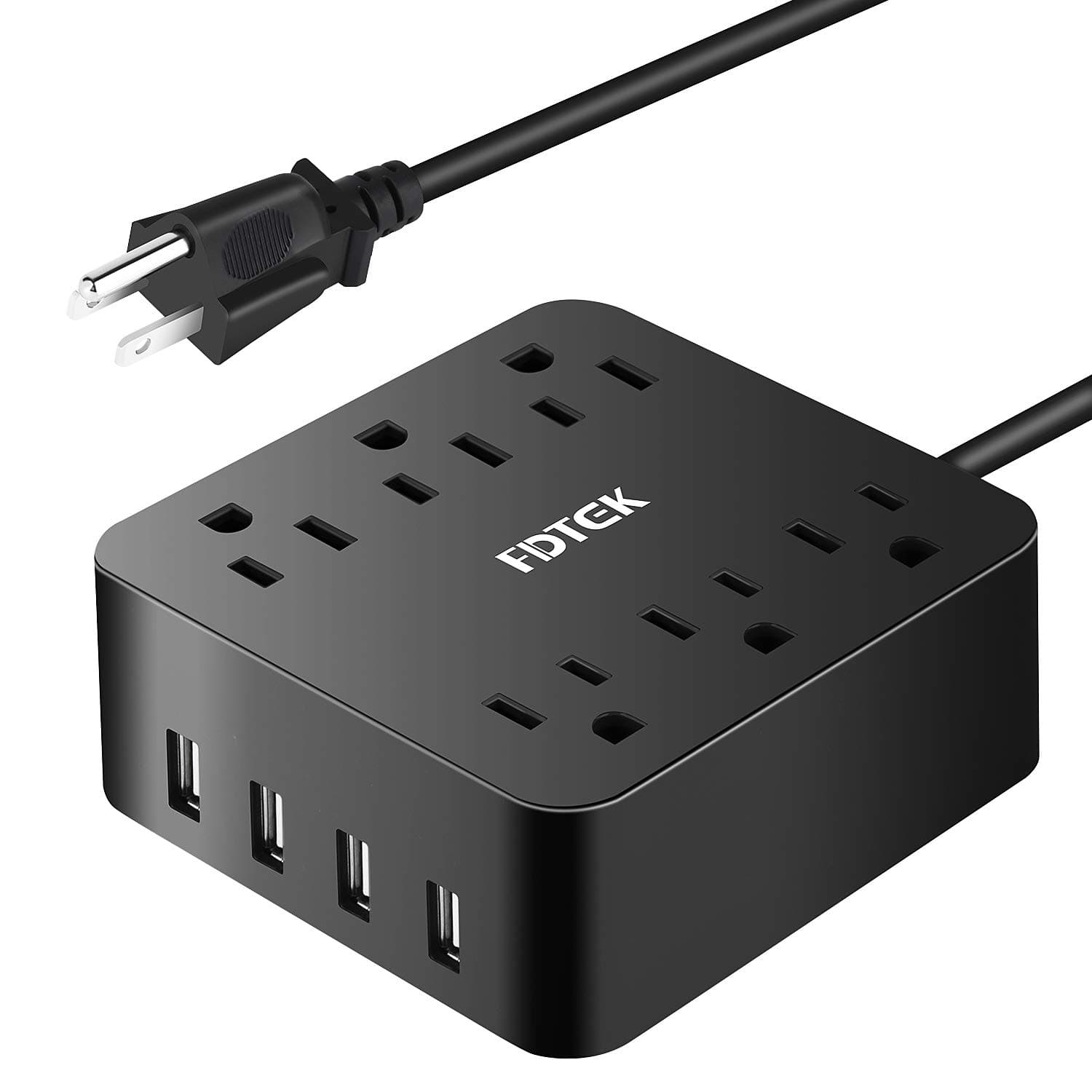 Surge Protector Power Strip, Flat Plug Power Strip with 4 USB and 6 AC Extension Cord Power Strip Wall Mount Desk USB Charging Station for Home and Office Accessories, Black