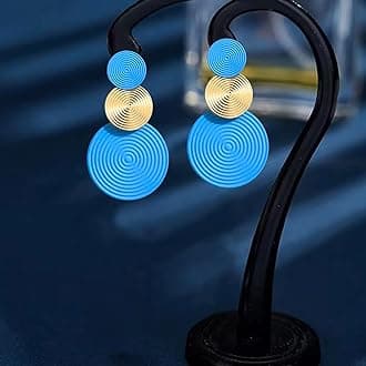 Handmade Long Round Alloy Dangle Drop Earrings - Statement 60s 70s 80s Vintage Gold Disk Round Disc Earrings - Boho Lightweight Summer Beach Jewelry Earring for Women