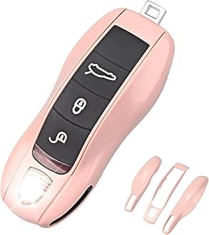 QBUC for Porsche Key Fob Cover,3-Piece Painted Key Shell Compatible with Porsche Cayenne Panamera Macan Cayman (Morandi Pink)