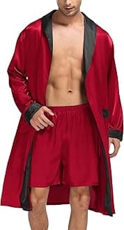 SWOMOGMen's Satin Robe with Shorts Set Silky Kimono Bathrobe Lightweight Soft Sleepwear