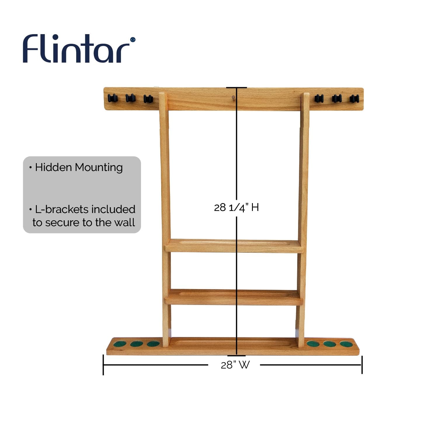 Flintar Wall Mount Cue Rack, Billiard Pool Cue Stick holder, Premium Quality Made in TAIWAN, Solid Hardwood, Cue Rack Only