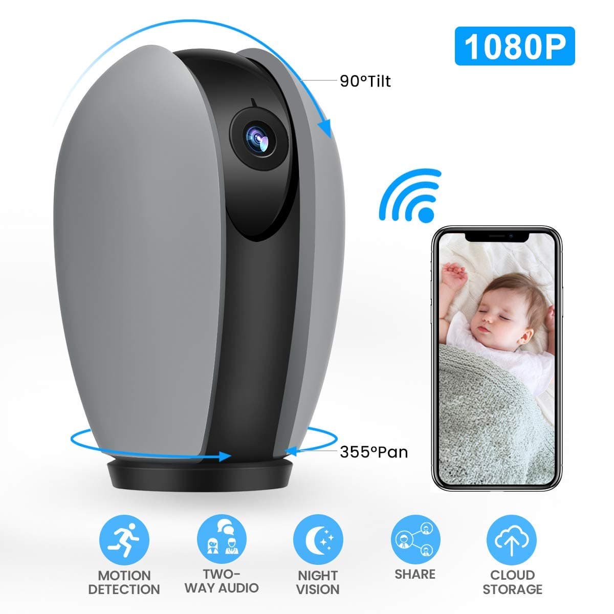 MECO WiFi IP Camera 1080P Nanny Camera Home Security Camera 2.4G Wireless Indoor CCTV with Pan/Tilt/Zoom, Night Vision, Sound/Motion Detection, Baby Pet Elder Monitor - Cloud Service Available