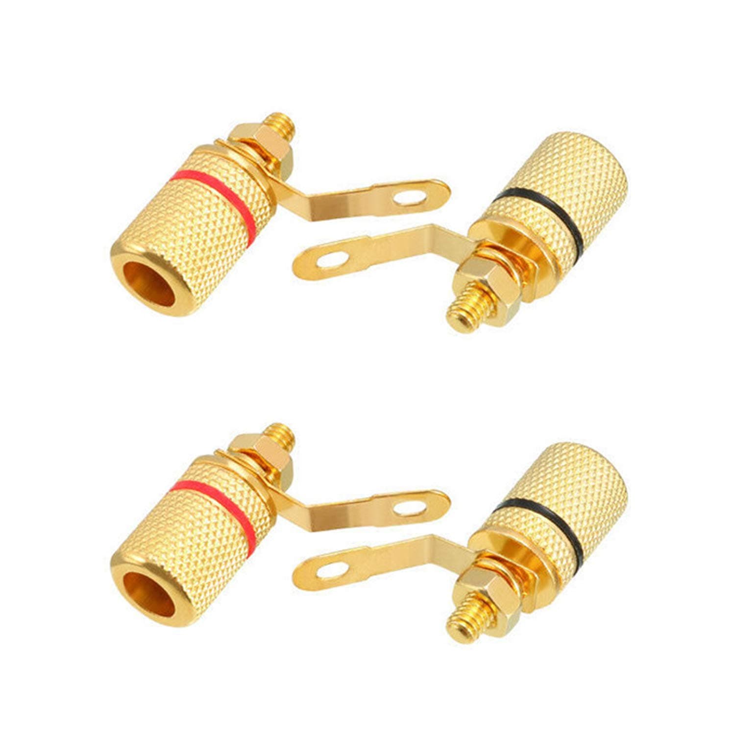 4-Pack 4mm Banana Jack Binding Post Gold Plated Female Socket Plug Terminal Connector for Loudspeaker Amplifier (2pcs Red and 2pcs Black Rubber Ring)