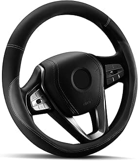 HOTOR Car Steering Wheel Cover - Universal Car Accessory for Diverse Cars, Durable Leather Steering Wheel Cover with Anti-Slip Lining, for Steering Wheel with a Diameter of 14.5"-15",Gray