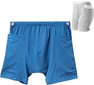WEEOATAR Catheter Underwear Fistula Pants Incontinence Care Shorts,Easy to Accommodate Urine Bag with Double Pockets for Nephrostomy,Foley,Suprapubic&Biliary Catheters(Man Blue,XL)