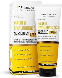 Haldi & Hyaluronic Acid Sunscreen with 1% Hyaluronic Acid Spf 50+ Pa+++ Protects Against UVA/B & Blue Light Hydrating & Brightening For Men & Women For All Skin Type 50 g