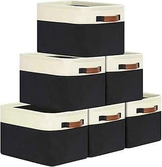 GhvyenntteS 6 Pack Large Fabric Storage Bins for Shelves with Metal Frame Opening & Hard Bottom Board, Collapsible Storage Baskets for Shelves, 15x11 Inch Baskets for Organizing Clothes Toys (Black)