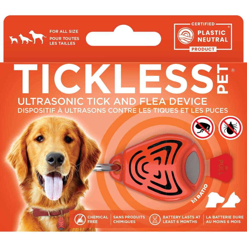 Tickless Pet Ultrasonic Anti Tick Bite and Flea Spread Device Orange | Fragrance-Free Protection for Cats and Dogs Lasts 6 Months | On Collar and Harness