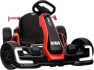 KerryYoo K61 Go Kart Electric Drift Kart with Length Adjustable Seat, 24V Outdoor Ride on Toy with 4 Speed Mode, Crazy Kart for Kids 6-12 Years Old, Fast 300W Motor, 8.5 MPH, Bluetooth - Red