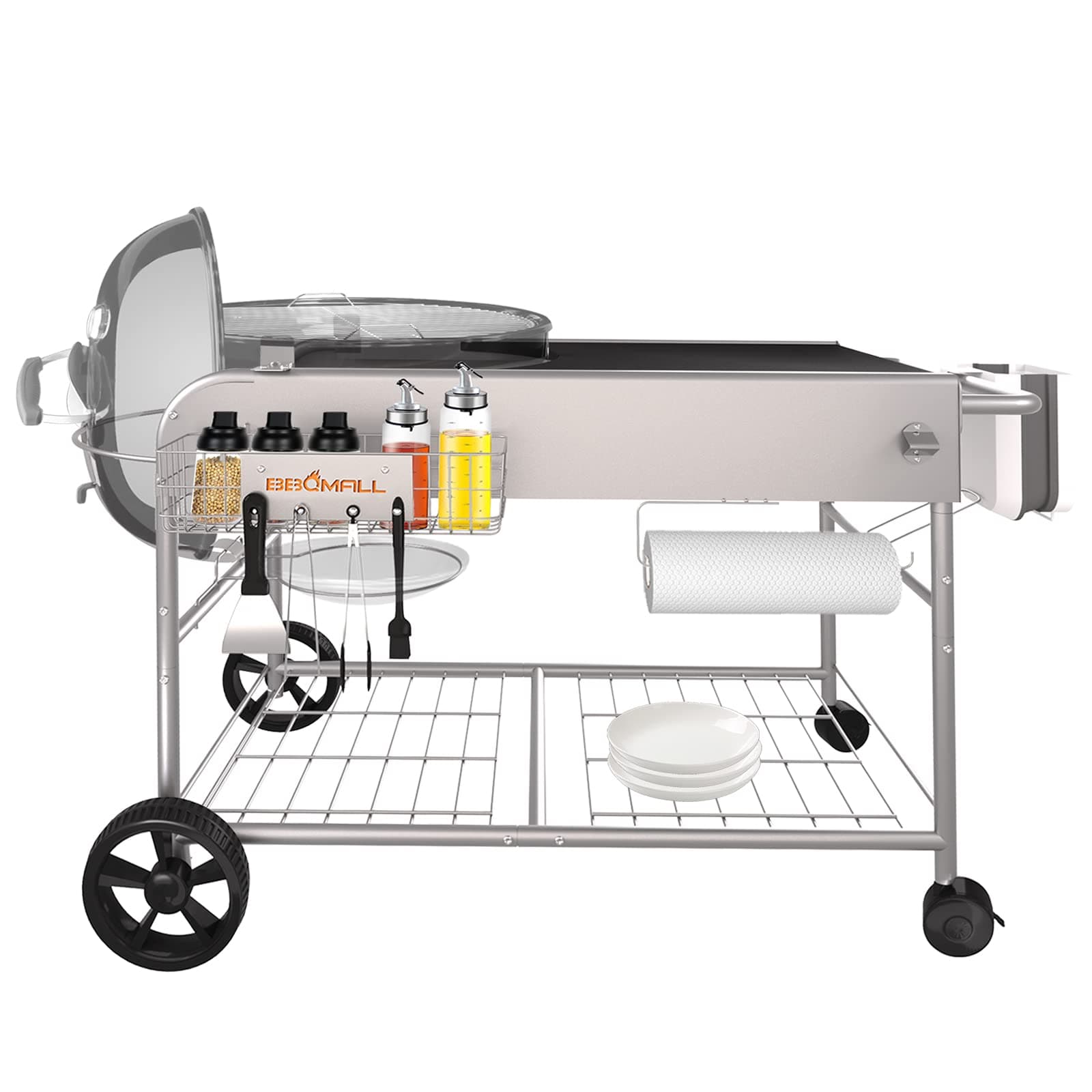 Grill Table for Weber 22" &18" Original Kettle, for Weber Grill Table, Stand Cart for Weber JumboJoe Master-Touch Charcoal Grill Outdoor Prep Table,Performer Charcoal Grill Accessories for Outside