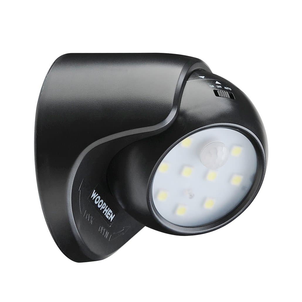WOOPHEN Indoor Bright Wireless Fulcrum Motion Sensor LED Porch Light/ Spotlight - Auto ON/Off, Battery Powered (Black)