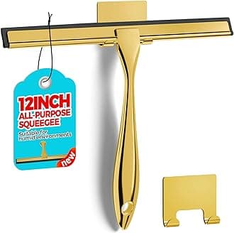 12-Inch Golden All-Purpose Shower Squeegee for Shower Doors, Tile Shower Walls, Bathroom, Window, Glass and Car Windshield, Mirrors and Kitchen-Stainless Steel