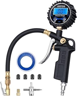 Digital Tyre Inflator with Pressure Gauge, 0.1 Display Resolution 250 PSI Air Chuck and Compressor Accessories Heavy Duty with Rubber Hose and Quick Connect Coupler